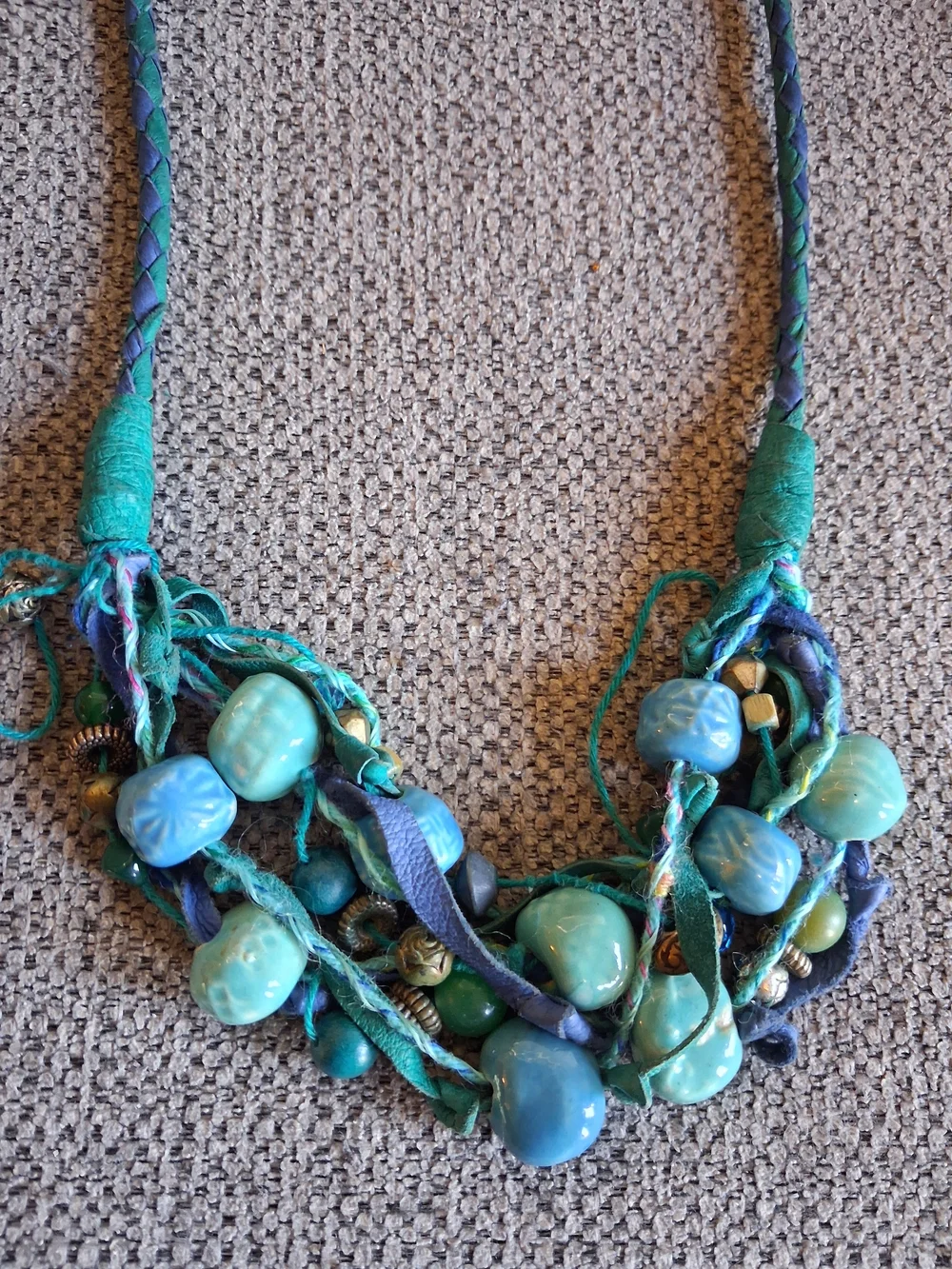 Handcrafted Turquoise Blue Ceramic Bead Statement Necklace